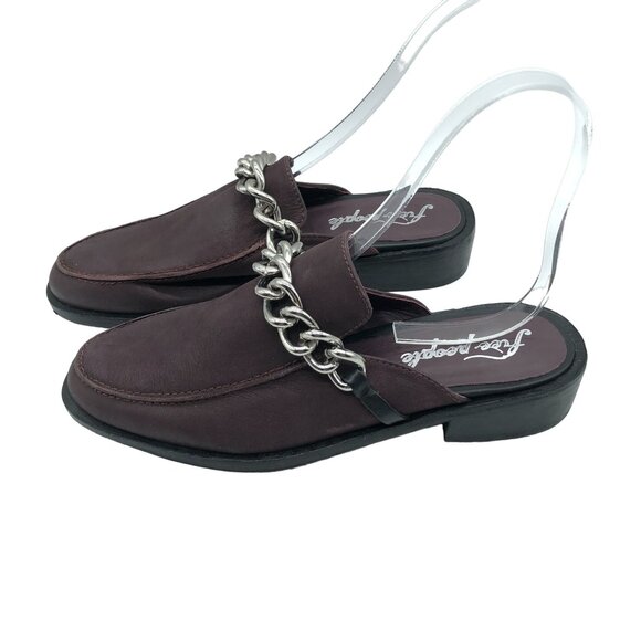 Free People Womens Vida Mule Slip On Leather Chain Brown 39 US 8.5 - Picture 4 of 9